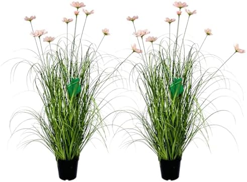 35 Inch Artificial Tall Grass with Pink Cosmos Flowers 2 Pack