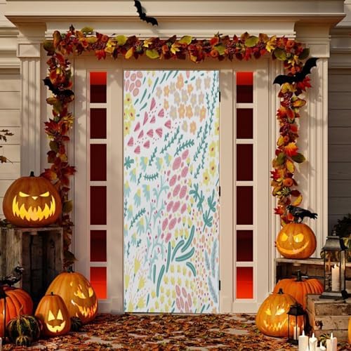 Susiyo Summer Floral Halloween Door Cover 32x79 in