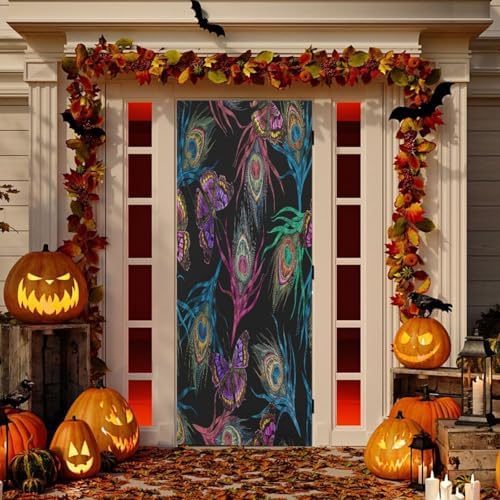 Susiyo Colorful Peacock Door Cover Halloween Decor
