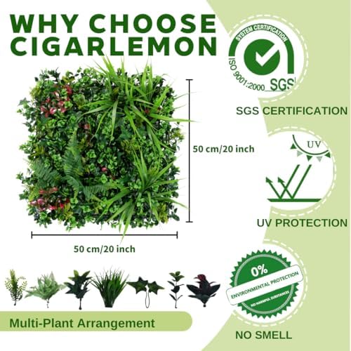 Artificial Green Wall Panels 20x20 for Privacy Fence and Indoor Outdoor Decor 6 Pack