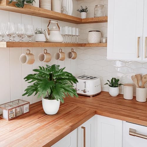 Hollyone Faux Monstera Artificial Plant in White Pot for Indoor Outdoor Decor