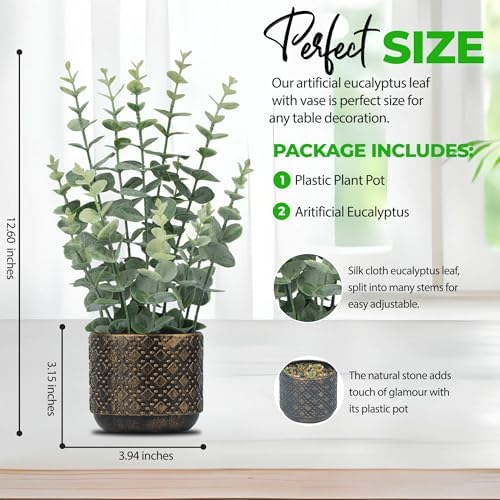 Hisow Artificial Plants Indoor Small Eucalyptus Leaf