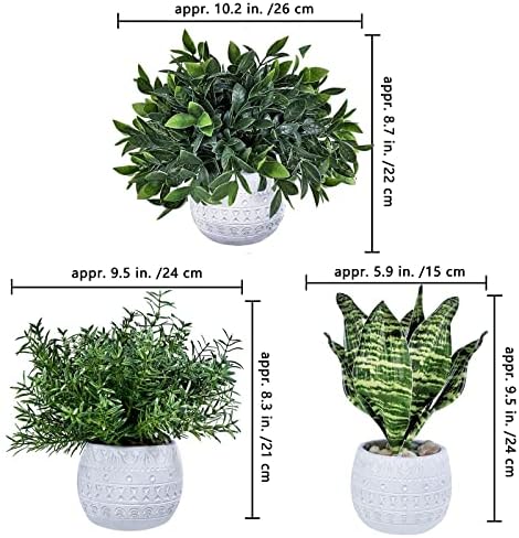 Winlyn 3-Piece Artificial Plant Set - Eucalyptus Rosemary Tropical Snake Plant with White Geometric Pots