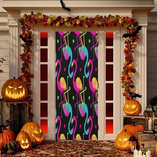 Susiyo Pink Flamingo Halloween Door Cover 32x79 In