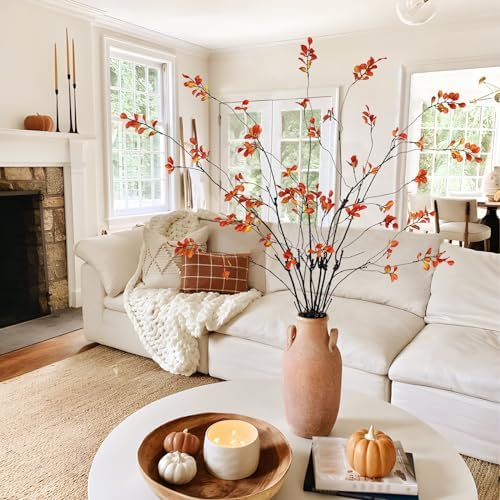 Krissing 6 Pcs Artificial Fall Stems 37 Inch Tall Greenery for Vase Decor