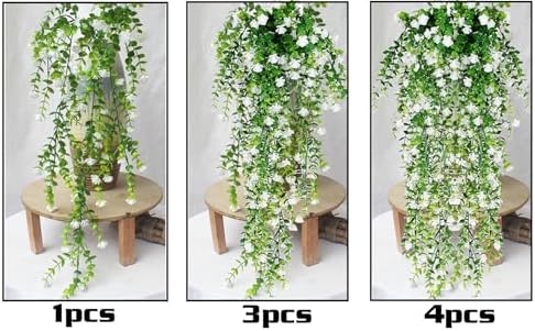 Toprooms 4 Pack Artificial Hanging Plants White Faux Ferns Ivy Vines for Home Office Decor