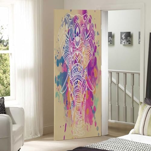 Susiyo Watercolor Elephant Beige Halloween Door Cover 32x79in