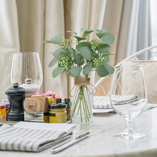 Rosscer Artificial Eucalyptus Stems in Glass Vase with Faux Water