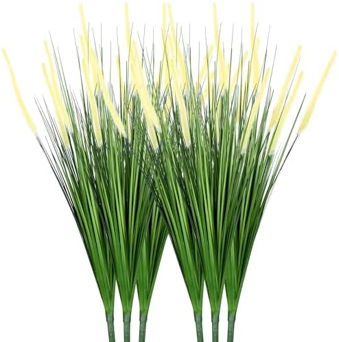 32 Inch Tall Foxtail Reed Artificial Plant 6 Pack UV Resistant Indoor Outdoor Decor