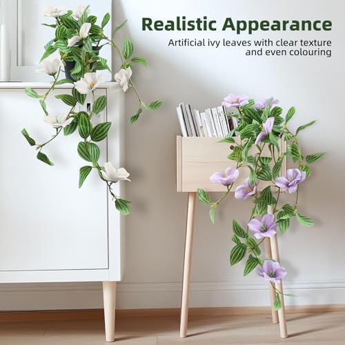 2 Pcs Artificial Ivy Hanging Plant with Flowers