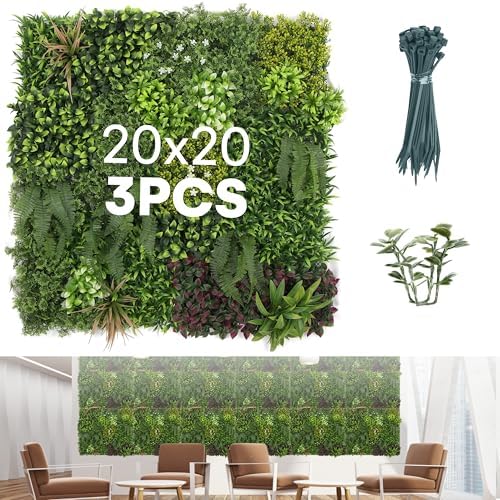 Flybold Greenery Wall Backdrop - 40x40x4 Inches Faux Boxwood Panels Pack of 3