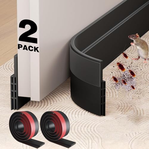 2 Pack Door Draft Stoppers 2 x 39 Black Strips