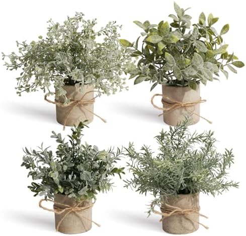 4Pcs Small Artificial Plants for Shelf Decor Indoor