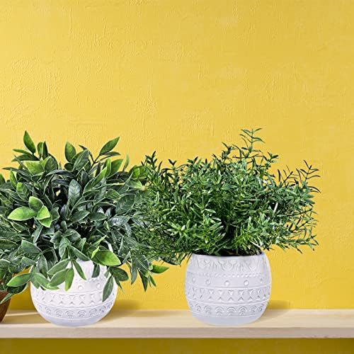 Winlyn 3-Piece Artificial Plant Set - Eucalyptus Rosemary Tropical Snake Plant with White Geometric Pots