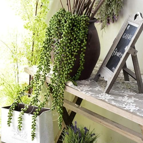 HANDIC 3 Pack Artificial String of Pearls Plants Green Hanging Decor