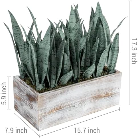 MyGift 15-Inch Artificial Snake Plant Centerpiece in White Wood Planter