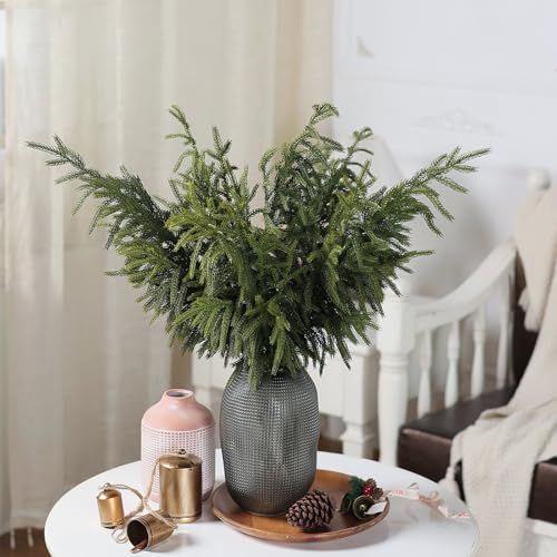 FOTEEWL Real Touch Norfolk Pine Branch - 4 Pcs 36 Artificial Christmas Decorations