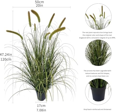 4ft Tall Artificial Grass Plant with Silk Flowers in Pot
