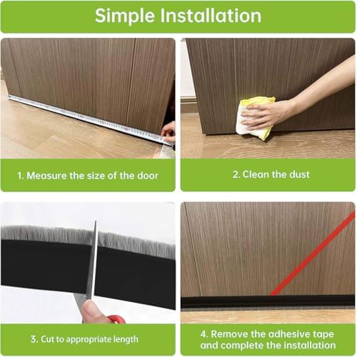 DINGLIAN 2 PCS Door Draft Stopper with Brush 2 W x 39 L Black