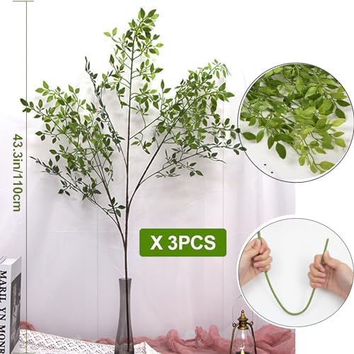 Toprooms Artificial Plants Nandina 3pcs 43 Branches for Vase Filler Home Office Decor