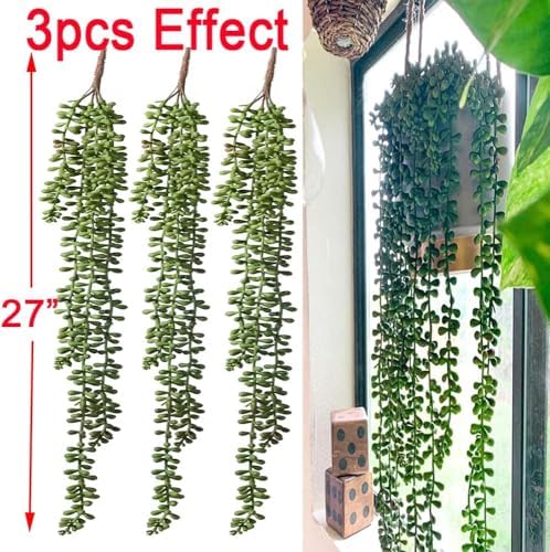 HANDIC 3 Pack Artificial String of Pearls Plants Green Hanging Decor