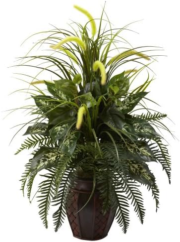 Nearly Natural 3ft Mixed Greens Cattails Artificial Plant with Planter