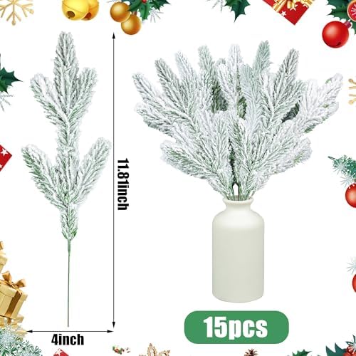 Peony Man Christmas Frosted Pine Branches 15 Pcs