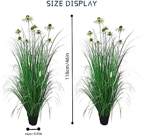 46-Inch Artificial Grass Plant with 9 Echinacea Flowers - 2-Pack