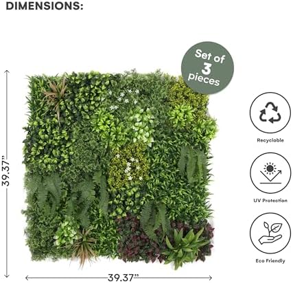 Flybold Greenery Wall Backdrop - 40x40x4 Inches Faux Boxwood Panels Pack of 3