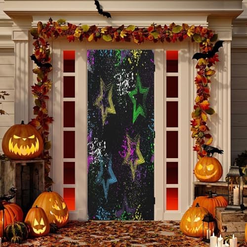 Susiyo Colorful Stars Black Halloween Door Cover