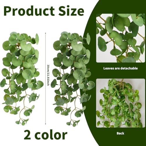 Fake Hanging Plants 2PCS Artificial Copper Coin Grass Plants for Wall Shelf Home Office Indoor Outdoor Garden Decor
