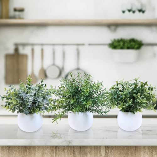Winlyn Set of 3 Small Artificial Plants in White Concrete Pots