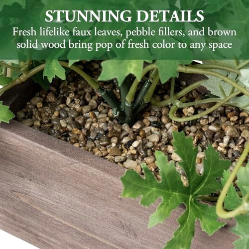 MyGift Artificial Plant with Solid Wood Planter