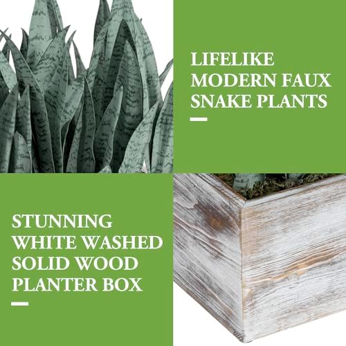 MyGift 15-Inch Artificial Snake Plant Centerpiece in White Wood Planter