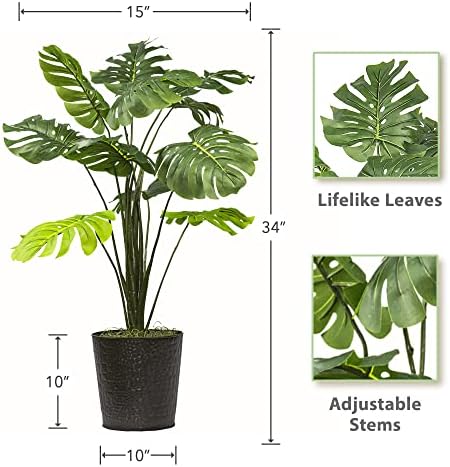 34 Inch Monstera Plant in Black Metal Pot