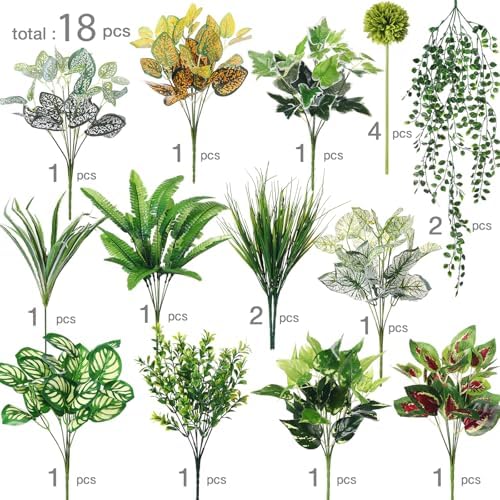 Giegxin 18 Pcs Artificial Plants Set for Outdoor Decor