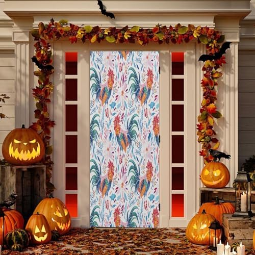 Susiyo Festive Rooster Door Cover for Halloween Stretch Fabric Door Decoration 32x79 in