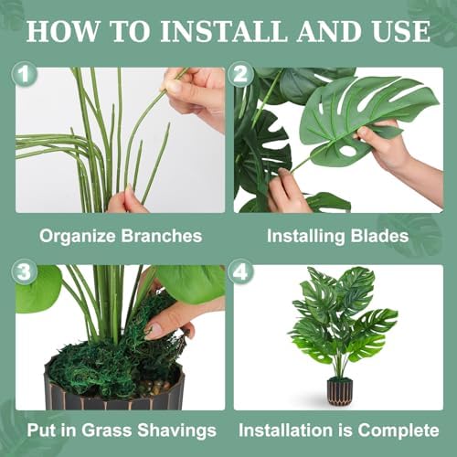 28 Artificial Monstera Faux Plants with Black Pot for Indoor Outdoor Decor