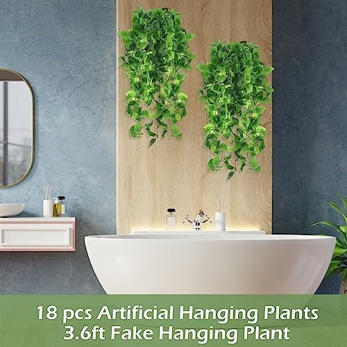 Hoteam 18 Pcs Artificial Hanging Plants Fake Ivy Vines No Basket