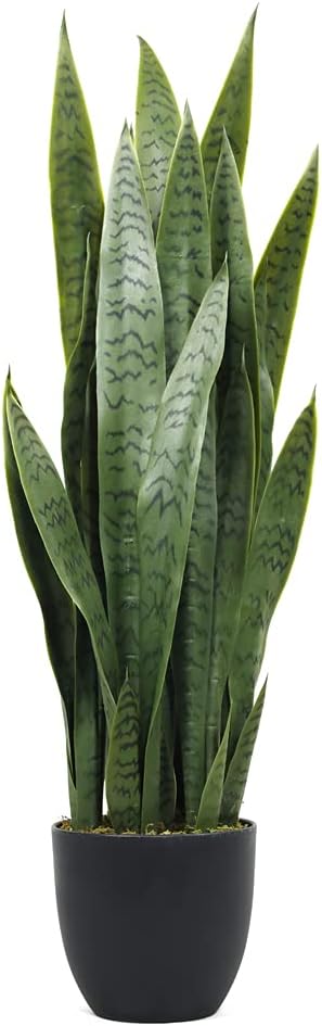 Greens Word 35 Lifelike Faux Snake Plant with 28 Thick PEVA Leaves