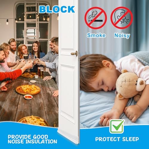 Adjustable Door Draft Stopper 36 Inch White Noise Blocker and Bottom Seal Strip