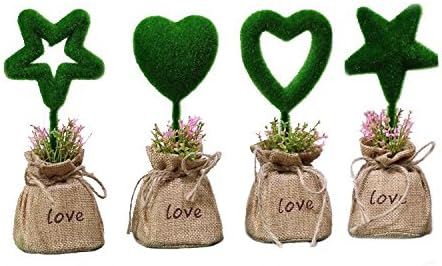 AINIESS Artificial Topiary Set Heart and Star Linen Base