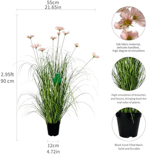 35 Inch Artificial Tall Grass with Pink Cosmos Flowers 2 Pack