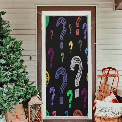 Susiyo Color Question Marks Halloween Door Cover Stretch Fabric Door Decoration for Home Party and Holiday