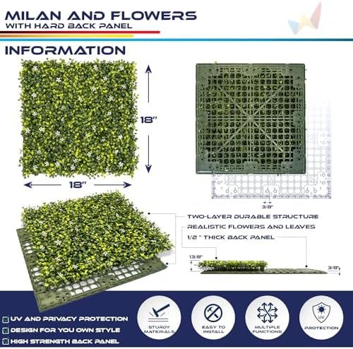 5 Packs 18x18 Artificial Plant Panels with Hard Back Faux Greenery Wall Decor