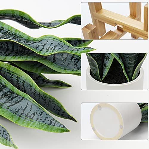 Hollyone Artificial Snake Plant with Solid Wood Stand