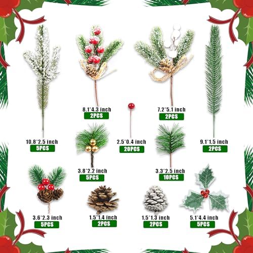 60 Pcs Artificial Green Pine Branches Set