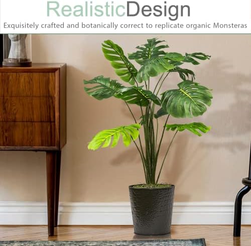 34 Inch Monstera Plant in Black Metal Pot