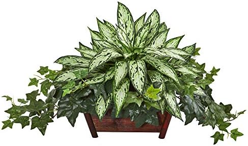 Nearly Natural Silver Queen and Ivy Artificial Plant in Decorative Planter