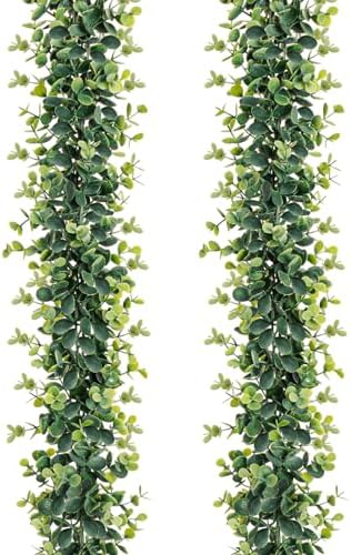 Uqueeten Vines Faux Eucalyptus Garland 59 FT 2 Pack for Wedding Backdrop and Wall Decor